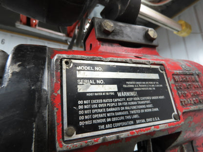 Aro R 1/4 Ton 500 LB Pneumatic Air Chain Hoist 8' Lift 8' Pull Chain