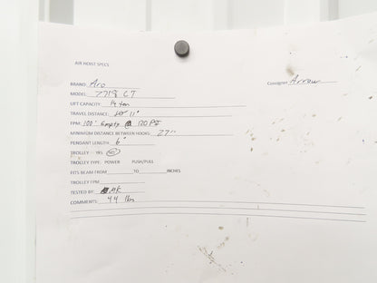 Aro 7718CT 1/4 Ton 500 LB Pneumatic Air Chain Hoist 11' Lift 6' Pendant