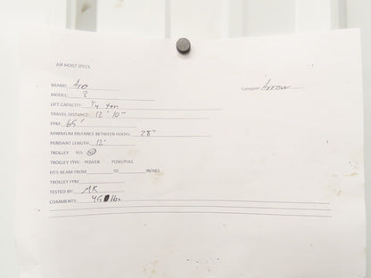 Ingersoll Aro 1/4 Ton 500Lb Pneumatic Air Chain Hoist 12'10" Lift 12' Pull Chain