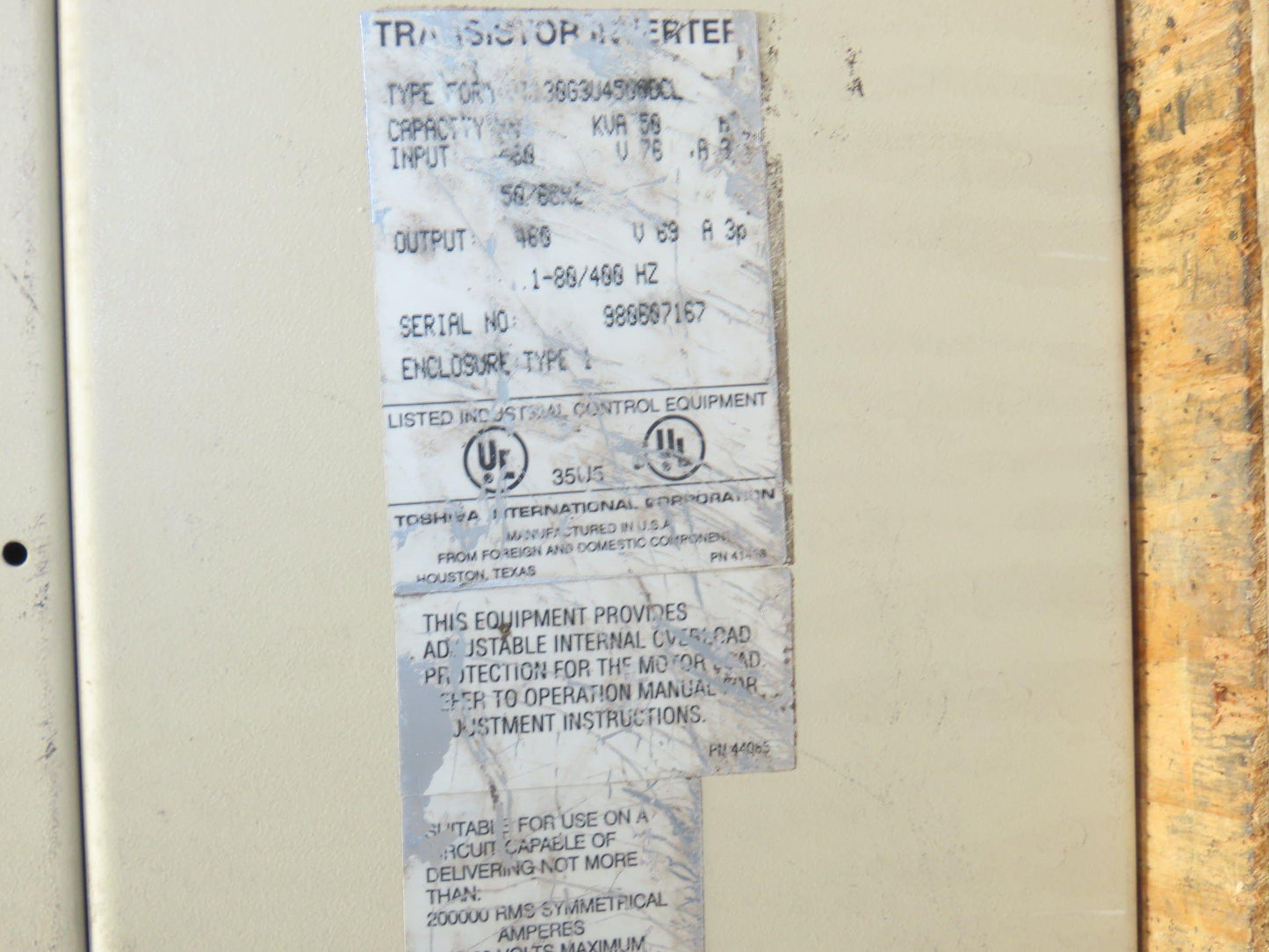 Toshiba VT130G3U4500DCL G3 Transistor Inverter AC Drive 50Kva 50Hp 460V 3PH