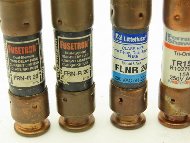 Various Mfr Dual Element Time Delay Fuse 15A 20A 250VAC Class RK5 Mixed Lot of 16