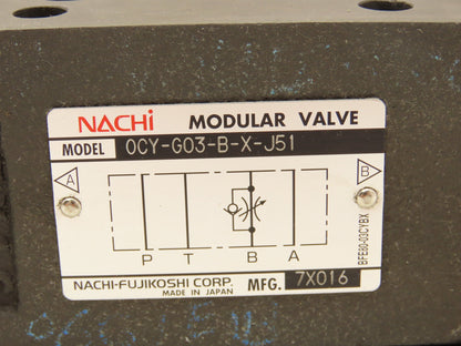 Nachi OCY-G03-B-X-J51 Hydraulic Modular Flow Regulator with Check Valve
