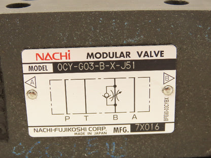 Nachi OCY-G03-B-X-J51 Hydraulic Modular Flow Regulator with Check Valve