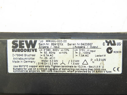 Sew Eurodrive MM30C-503-00 Movimot Frequency Inverter 3kw 480V 3PH DV100L4