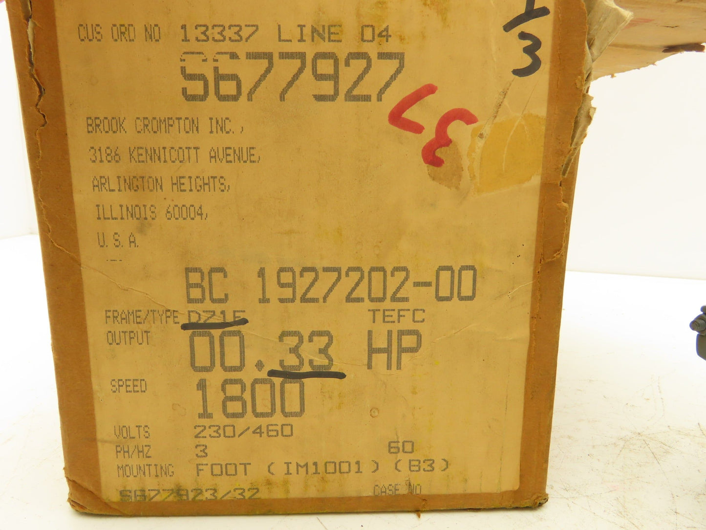 Brook Crompton Inc. 1927202-00 AC  Motor 0.33Hp 1680rpm 230/460 3PH D71F