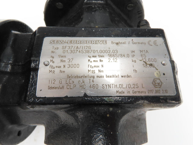 Sew Eurodrive SF37/112G EDT71D4 Gearmotor 20:1 Ratio 80rpm 1/2Hp 230/460V LH
