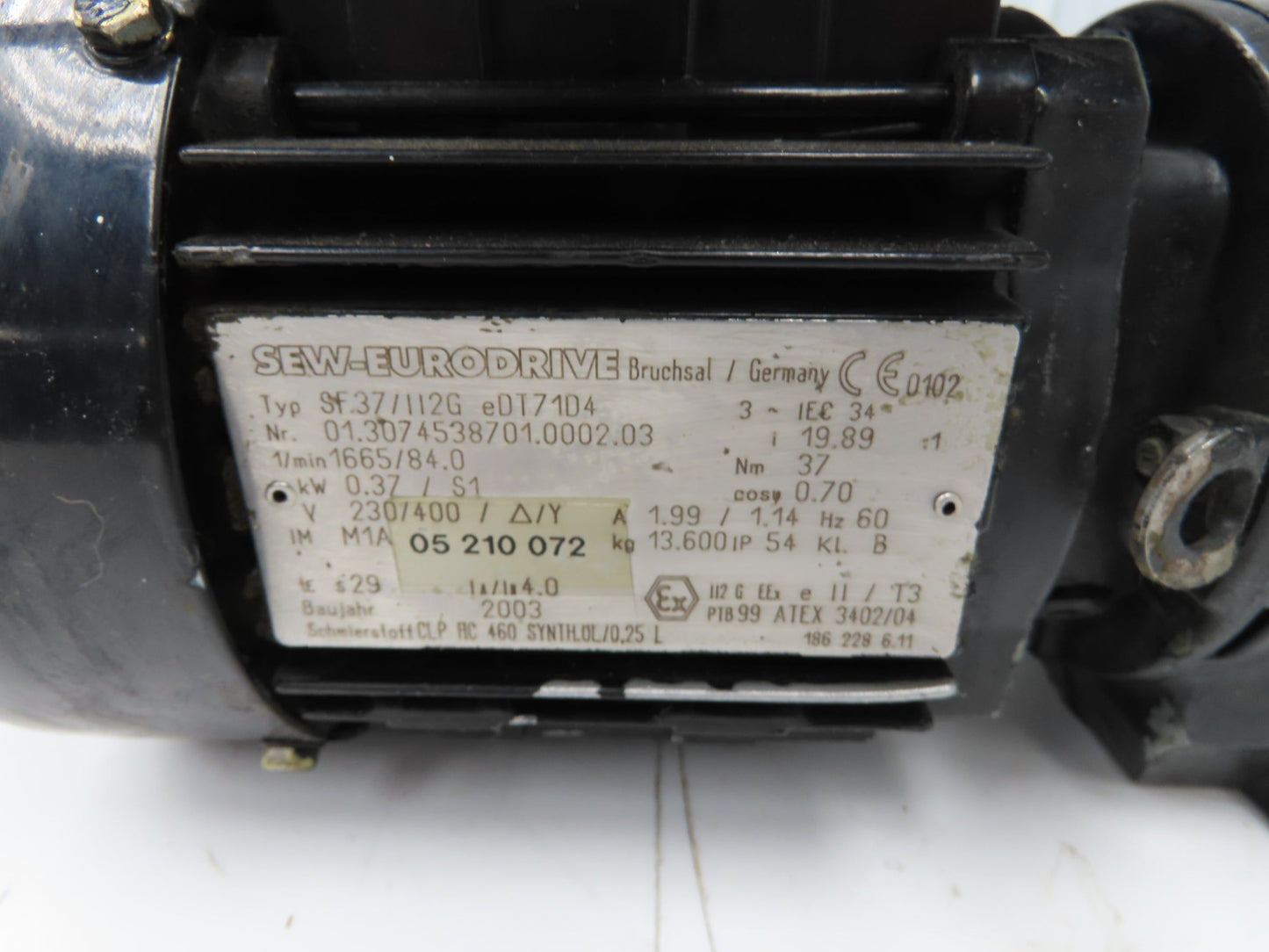 Sew Eurodrive SF37/112G EDT71D4 Gearmotor 20:1 Ratio 80rpm 1/2Hp 230/460V LH