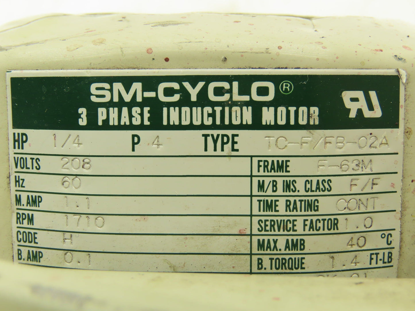 Sumitomo TC-F/FB-02A Gearmotor 10:1 Ratio 171rpm 1/4Hp 208V RH