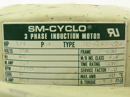 Sumitomo TC-F/FB-02A Gearmotor 10:1 Ratio 171rpm 1/4Hp 208V RH