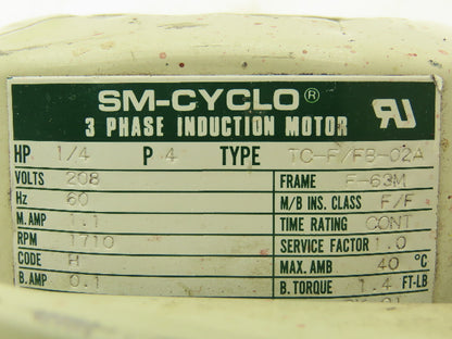 Sumitomo TC-F/FB-02A Gearmotor 10:1 Ratio 171rpm 1/4Hp 208V RH