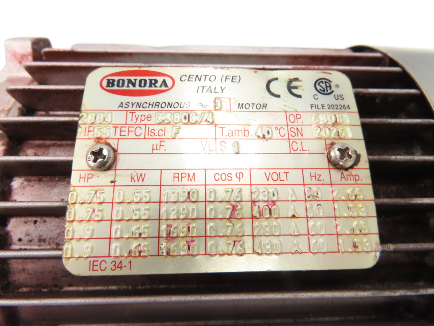 Varvel SRS060401925 Gearmotor 40:1 Ratio 42rpm 3/4Hp 230/460V Hollow Shaft