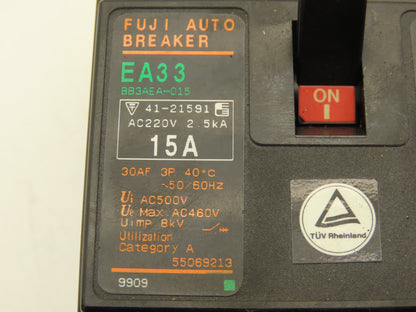 Fuji EA33 Circuit Breaker 15A 460VAC 3-Pole Lot of 4