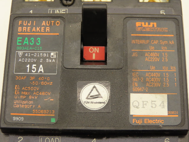 Fuji EA33 Circuit Breaker 15A 460VAC 3-Pole Lot of 4