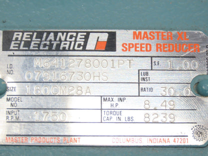 Reliance 180CM28A Gearbox Master XL Speed Reducer 30:1 Ratio 8.5Hp 58RPM Right