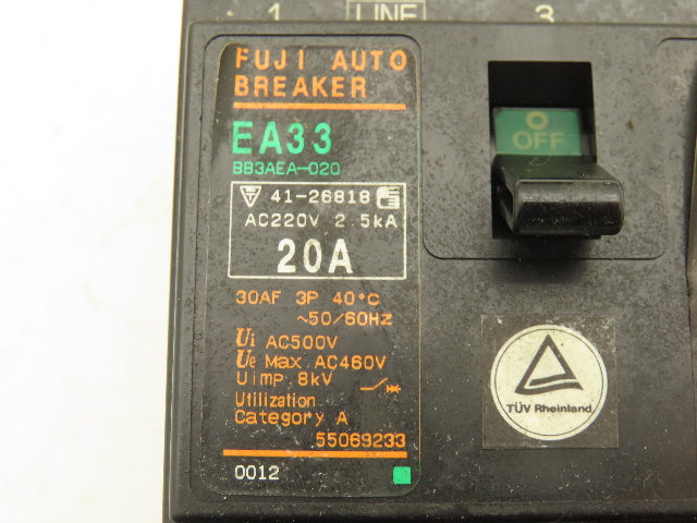 Fuji EA33 Circuit Breaker 20A 460VAC 3-Pole Lot of 9