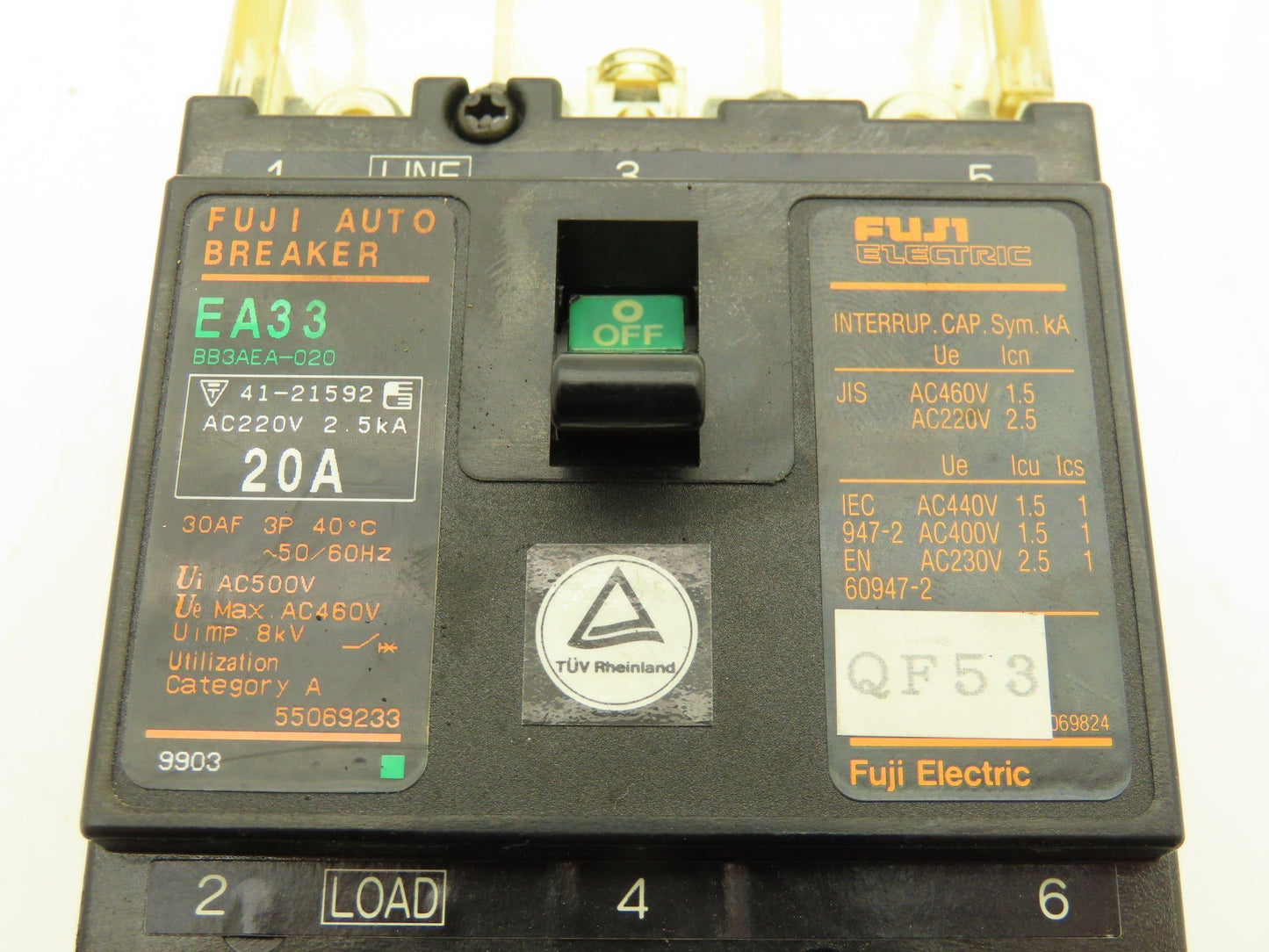 Fuji EA33 Circuit Breaker 20A 460VAC 3-Pole Lot of 9