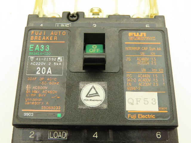 Fuji EA33 Circuit Breaker 20A 460VAC 3-Pole Lot of 9