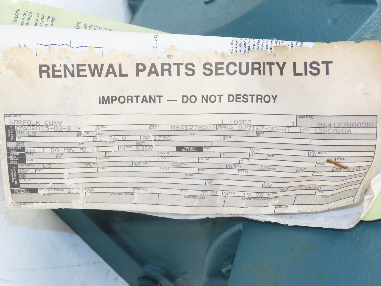 Reliance 180CM28A Gearbox Master XL Speed Reducer 36:1 Ratio 8Hp 48RPM Right