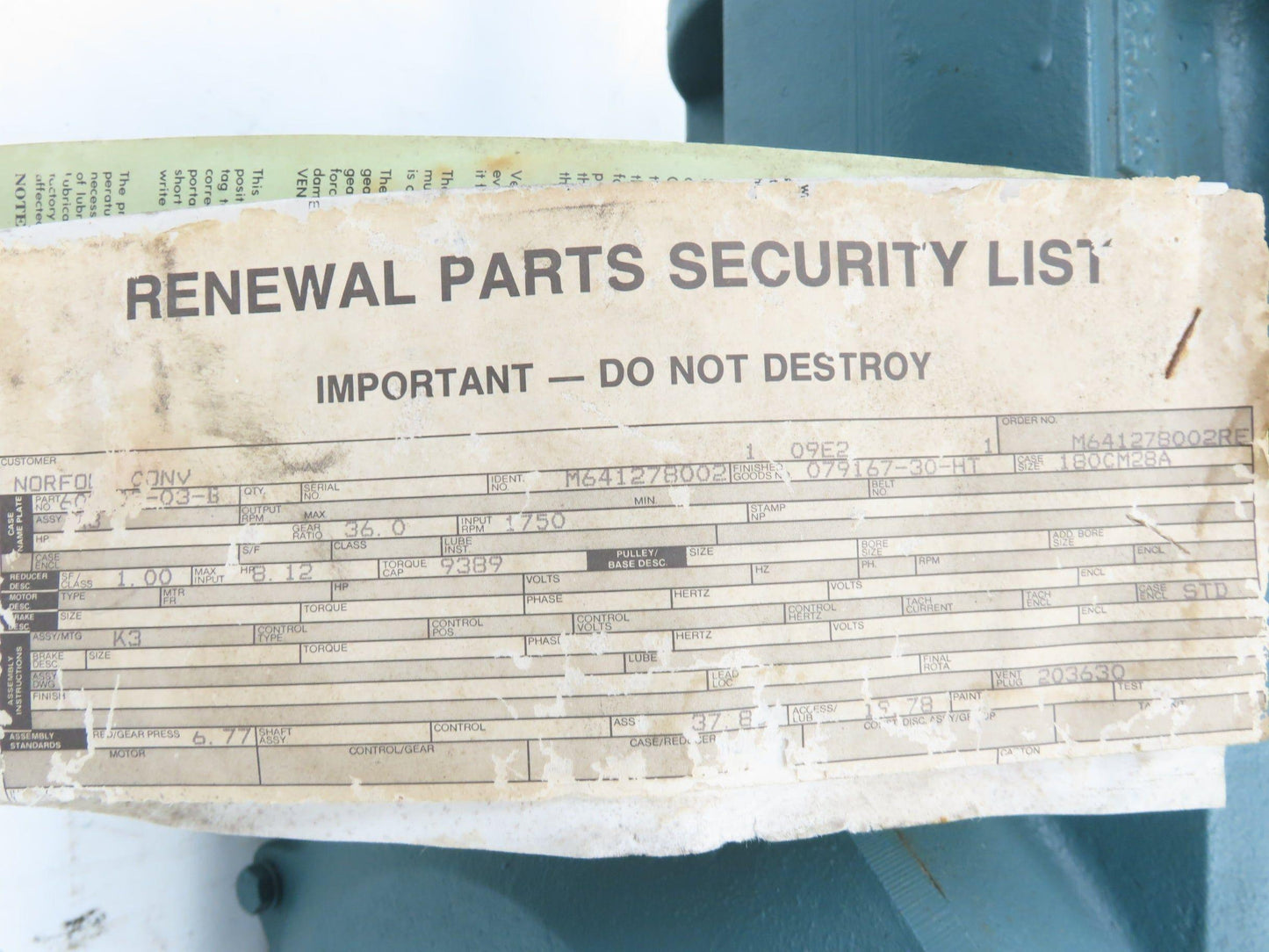 Reliance 180CM28A Gearbox Master XL Speed Reducer 36:1 Ratio 8Hp 48RPM Right