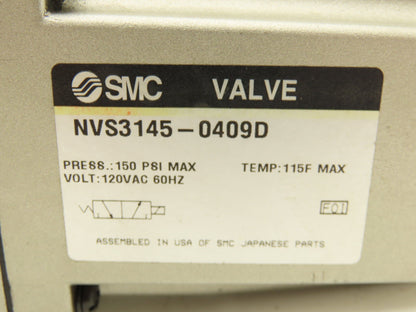 SMC NVS3145-0409D Pneumatic Air Solenoid Valve 1/2" NPT 3-Way 150 PSI 120VAC