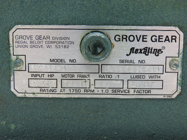 Grove Gear Flexaline BM232-3 Worm Gearbox 40:1 Reducer 2.3Hp 44rpm RH 140TC