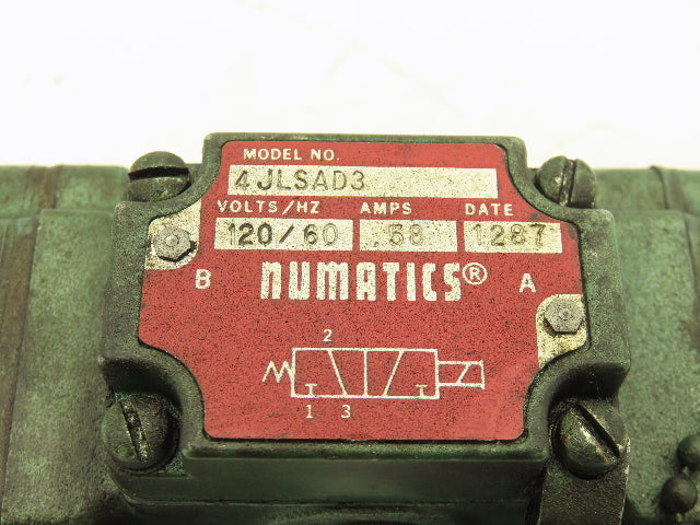 Numatics 4JLSAD3 Pneumatic Air Solenoid Valve 1/2" NPT 3-Way 120VAC