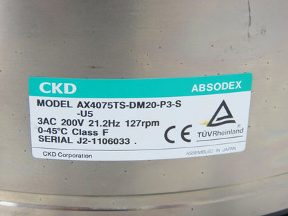CKD Absodex AX4075TS-DM20-P3-S-U5 Rotary Indexer Actuator Drive 200V 3PH 127rpm