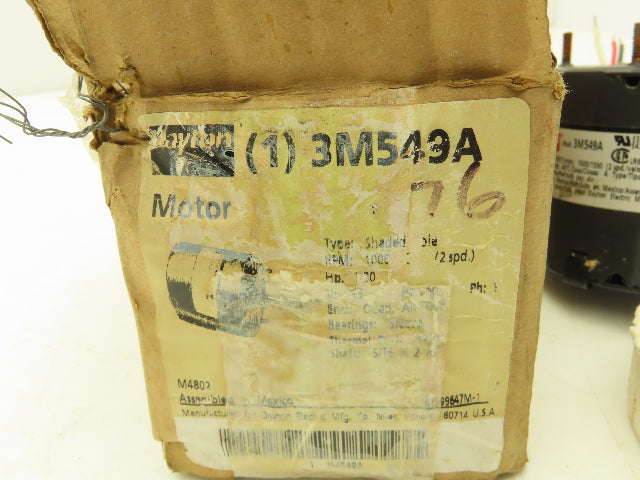 Dayton 3M549A HVAC Fan Motor 1/30 hp 1000/1550 RPM 2 SPEED 115V Single Phase