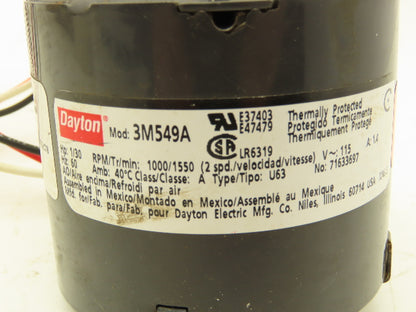 Dayton 3M549A HVAC Fan Motor 1/30 hp 1000/1550 RPM 2 SPEED 115V Single Phase