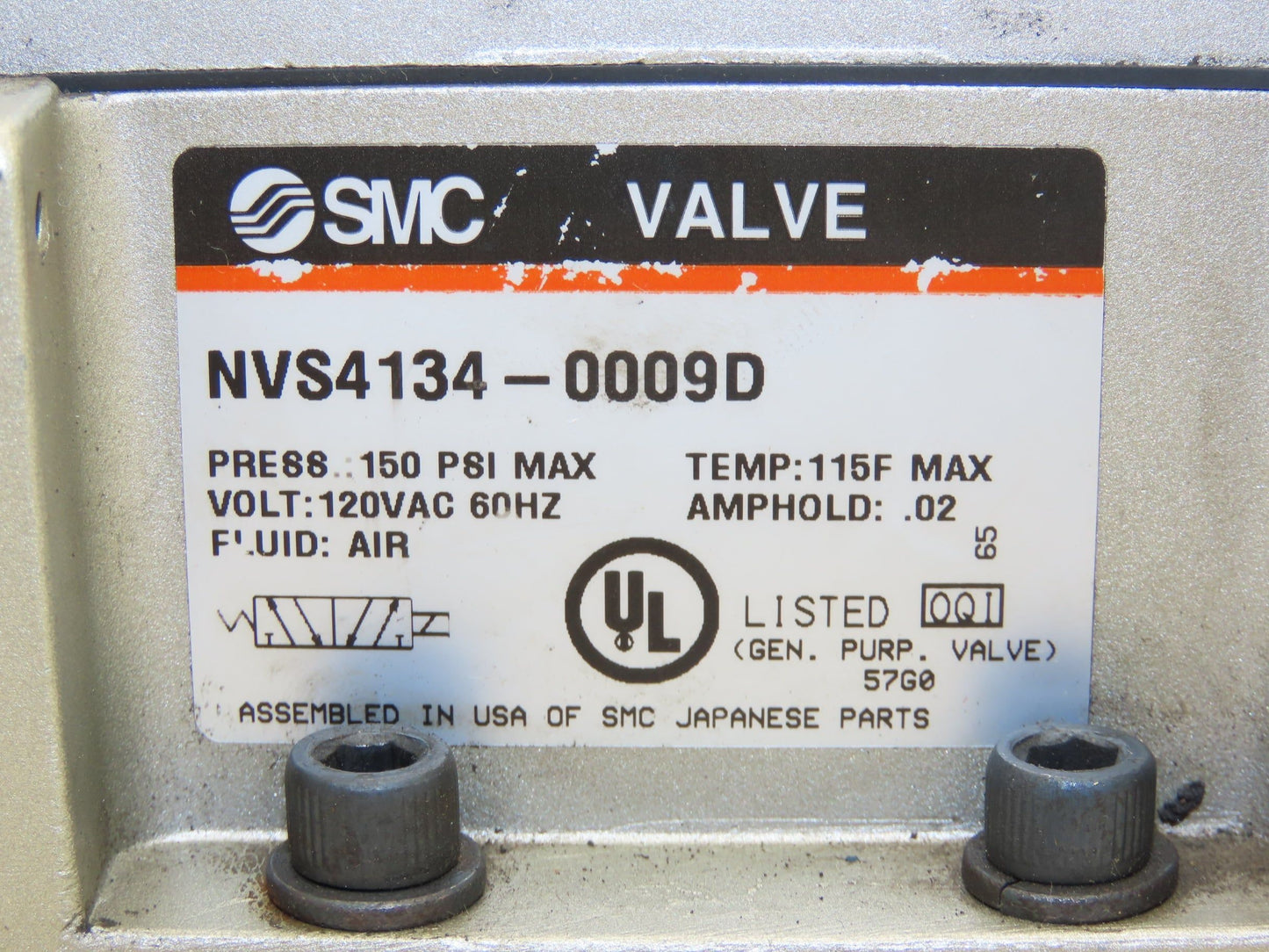 SMC NVS4134-0009D Pneumatic Air Solenoid Valve 1/2" NPT 150 psi 120VAC 115°F