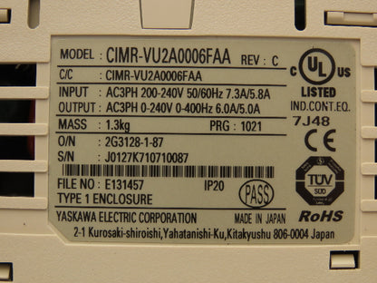 Yaskawa CIMR-VU2A0006FAA V1000 Series AC Servo Drive 240V 3Ph Rev C
