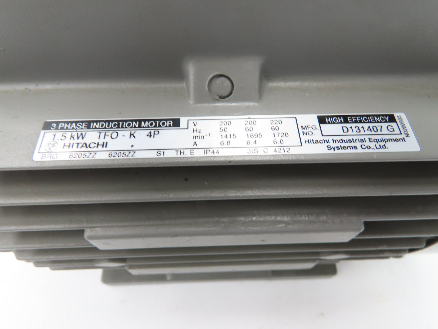 Hitachi TFO-K 4P Induction Motor 1.5Kw 1720 RPM 200/220VAC 3PH IP44 Foot Mount