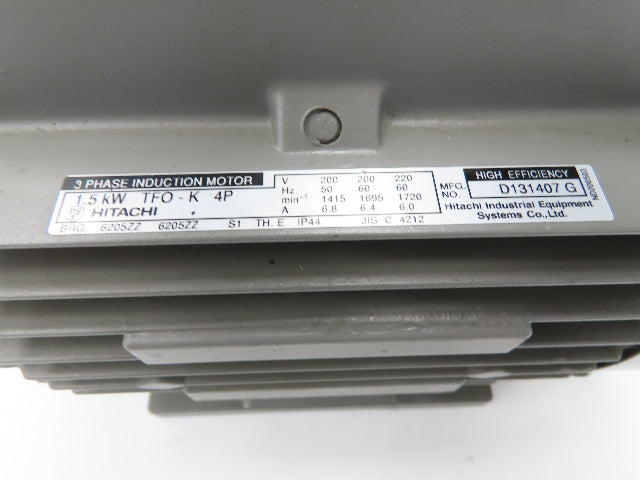 Hitachi TFO-K 4P Induction Motor 1.5Kw 1720 RPM 200/220VAC 3PH IP44 Foot Mount