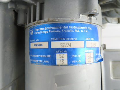 Thermo Environmental 3616 Regenerative Blower Vacuum Pump 1Hp 115/230v 1ph 92CFM