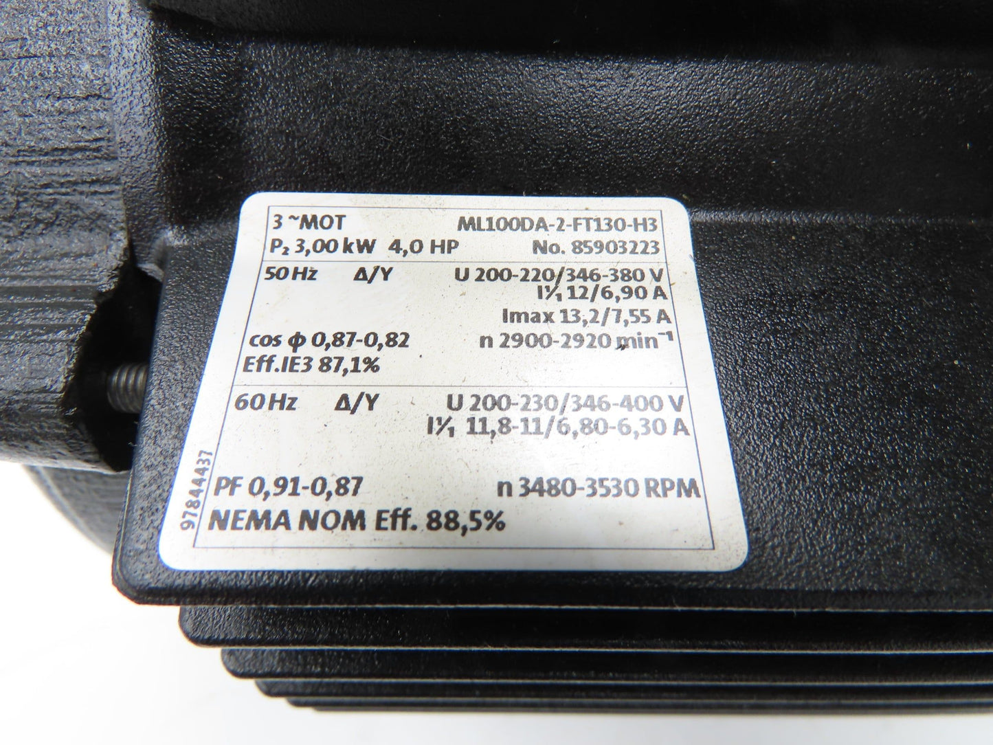 Grundfos ML100DA-2-FT130-H3 Pump Motor 3Kw 2P 3500 RPM 220/380V 3PH