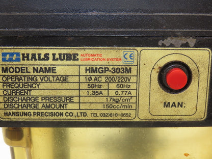Hansung Hals Lube HMGP-303M Lubricator Oil Pump 2-Liter Tank 150cc/min 220V 1PH