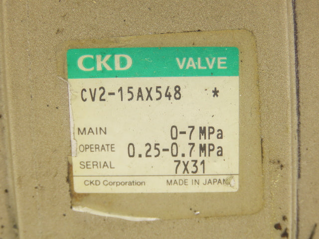 CKD CV2-15AX548 Pneumatic Solenoid Valve 2 Way 2 Position 1/2"NPT