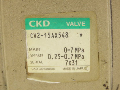 CKD CV2-15AX548 Pneumatic Solenoid Valve 2 Way 2 Position 1/2"NPT