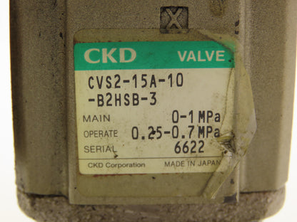 CKD CVS2-15A-10-B2HSB-3 Pneumatic Solenoid Valve 2 Way 2 Position 1/2"NPT 24VDC