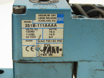 MAC 251B-111AAAA Pneumatic Air Solenoid Valve Regulator 120 psi 120VAC 24VDC 3/2