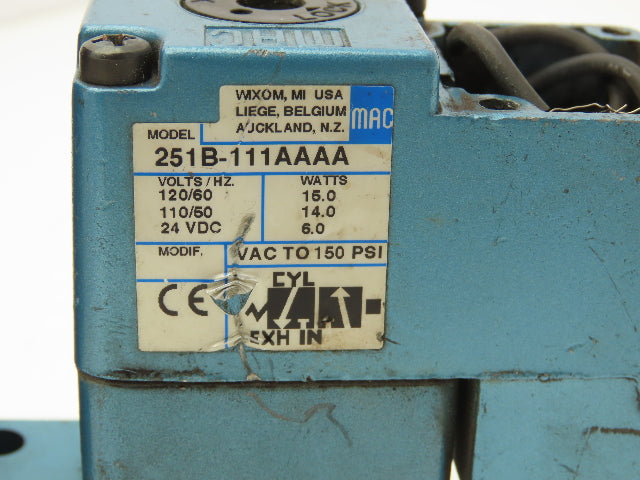 MAC 251B-111AAAA Pneumatic Air Solenoid Valve Regulator 120 psi 120VAC 24VDC 3/2