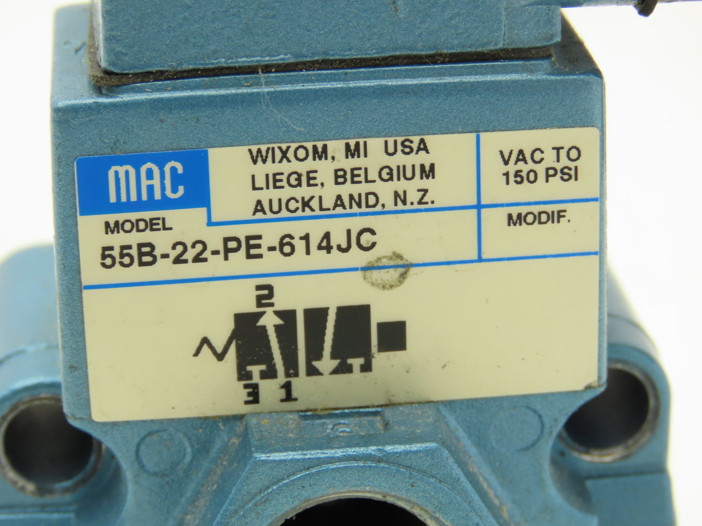 MAC 55B-22-PE-614JC Solenoid Valve 3/8" NPT 24VDC Coil 30-150PSI