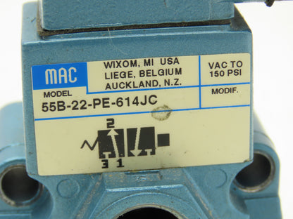 MAC 55B-22-PE-614JC Solenoid Valve 3/8" NPT 24VDC Coil 30-150PSI