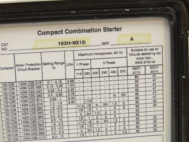 Allen Bradley 103H-NX1D Motor Starter Enclosure Electrical Disconnect