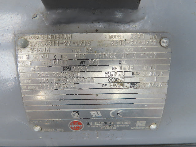 Emerson Electric DJ40S1AM AC Pump Motor 40Hp 3525 RPM 230/460V 3Ph 286JM