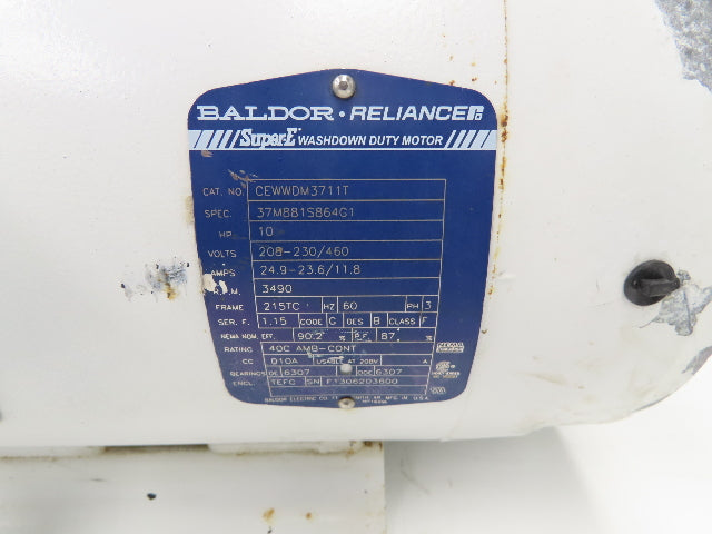 Baldor CEWWDM3711T AC Motor 10Hp 3490rpm 230/460V 3Ph 215TC Foot Mount Washdown