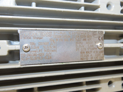 Siemens 1LA91074KA12 Metric AC Motor 3kw 1435rpm 460V 3PH IEC 100L
