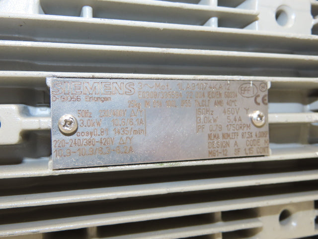 Siemens 1LA91074KA12 Metric AC Motor 3kw 1435rpm 460V 3PH IEC 100L