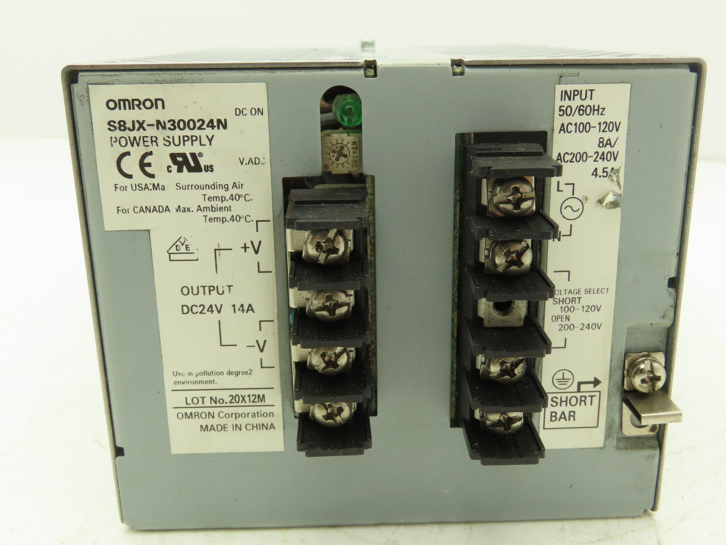 Omron S8JX-N30024N Power Supply 24VDC 14A Output 120/240VAC 1Ph 4.5/8A Input