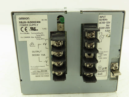Omron S8JX-N30024N Power Supply 24VDC 14A Output 120/240VAC 1Ph 4.5/8A Input